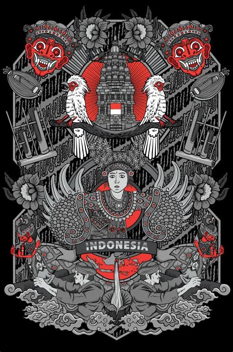 Premium Vector | Amazing culture of indonesia illustration in vintage frame | Indonesian art ...