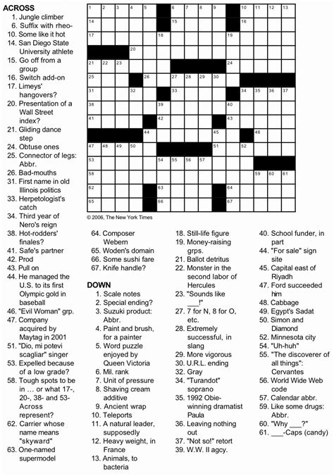 New York Times Sunday Crossword Printable