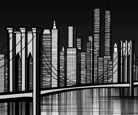 Dessin Du Pont De Brooklyn à New York Illustration de Vecteur ...