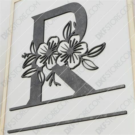 Split Monogram Elegant Floral Split Alphabet Letter R - DXF File Cut-Ready for CNC Laser ...