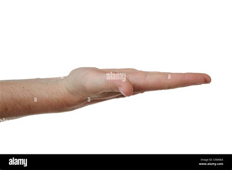 Flat palm. Male hand gesture on plain white. Cut Out Stock Photo - Alamy