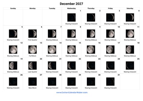 December 2027 Moon Phases Calendar