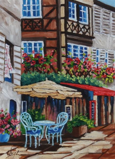 Art Original Oil Painting European Cafe Art Landscape