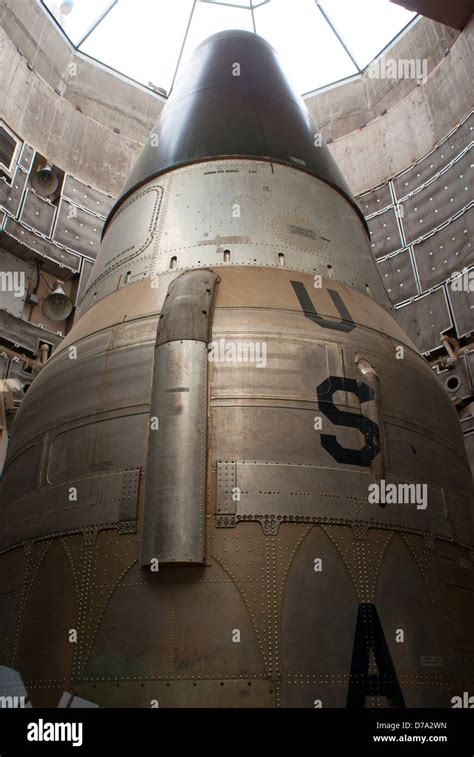 USA Arizona Tucson Titan missile in underground silo at Titan Missile Museum showing nosecone ...