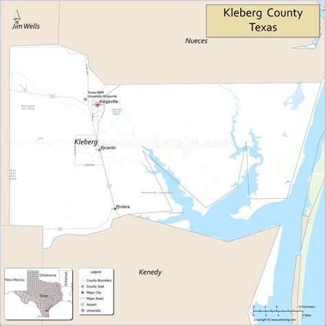 Kleberg County Map, Texas - Where is Located, Cities, Population, Highways & Facts