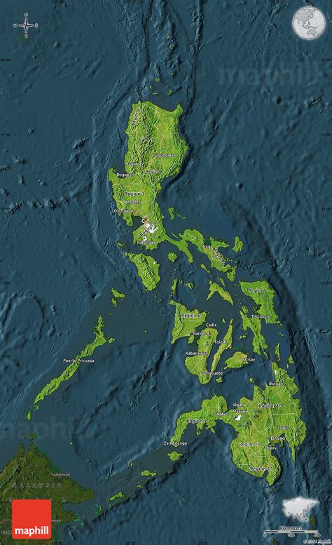 Satellite Map of Philippines, darken