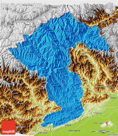 Political 3D Map of West Siang, physical outside