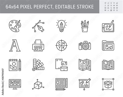 Graphic design line icons. Vector illustration included icon - digital creative tool, paintbrush ...
