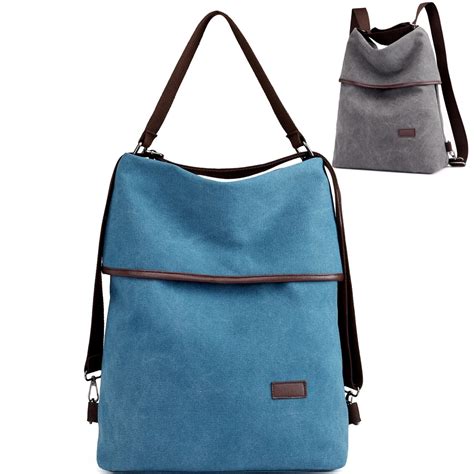 Convertible Canvas Backpack Shoulder Bag Women Laptop Backpack Purse Casual Large Capacity ...