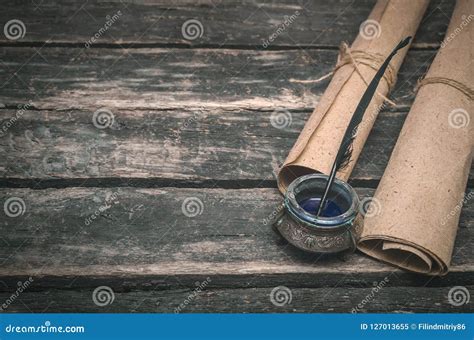 Writer desk. stock image. Image of feather, concept - 127013655