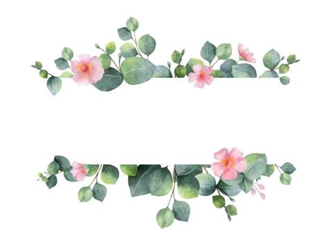 Watercolor hand painted green floral banner with eucalyptus and pink... | Floral banners, Flower ...