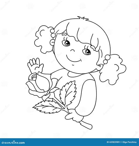 Coloring Page Outline of Beautiful Girl with Rose Stock Vector - Illustration of good, festival ...