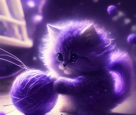 Premium AI Image | A purple cat with purple fur playing with a ball of ...