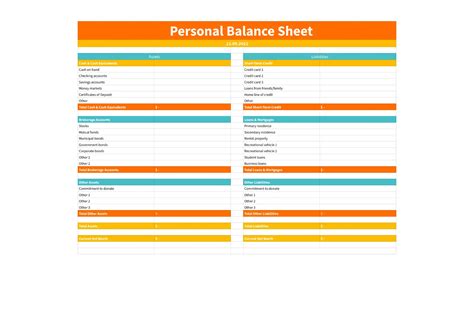 Personal balance Sheet Template | Compatible With Google Sheets