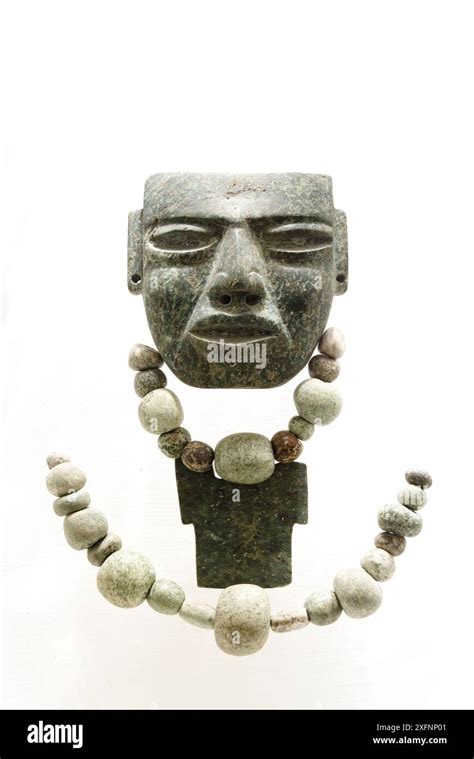 Mayan mask and string of beads, worn by Maya nobility in Xochicalco ...