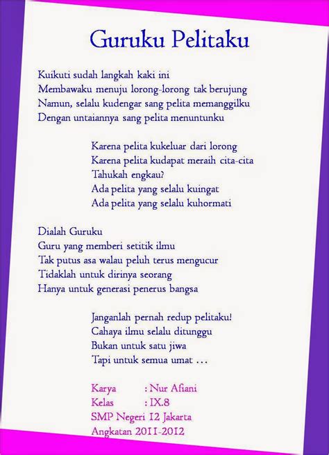 Lirik Wahai Guruku Tercinta Engkau Cahaya Yang Mulia / Diriku menginspirasi dunia: Puisi Hari ...