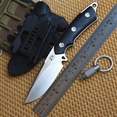 LW Knives HE Tactical Fixed Blade Knife D2 Blade G10 Handle KYDEX Sheath Camping Hunting ...