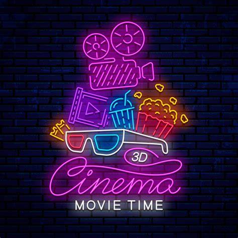 Bright neon cinema sign with movie camera 1213210 Vector Art at Vecteezy