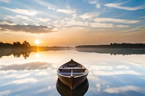 Premium Photo | A boat on a lake at sunset