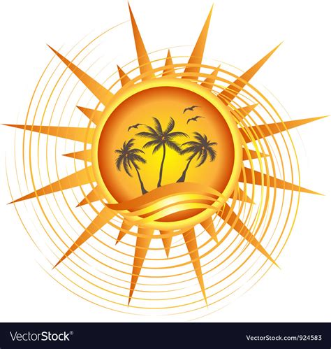 Gold tropical sun logo Royalty Free Vector Image