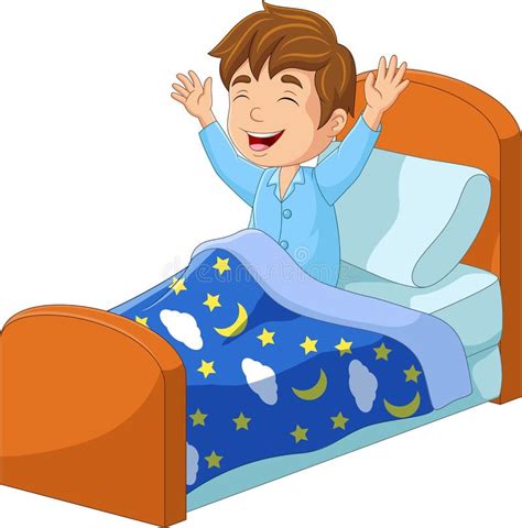 Cartoon little boy wake up stock vector. Illustration of mattress ...