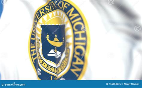 Waving Flag with University of Michigan Emblem, Close-up. Editorial 3D ...