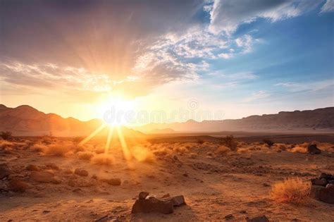 Sunrise Over Desert Landscape, with the Sun Illuminating the Sky and ...