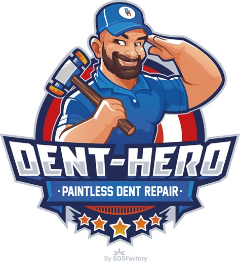 the logo for dent - hero paintless dent repair, with an image of a man holding