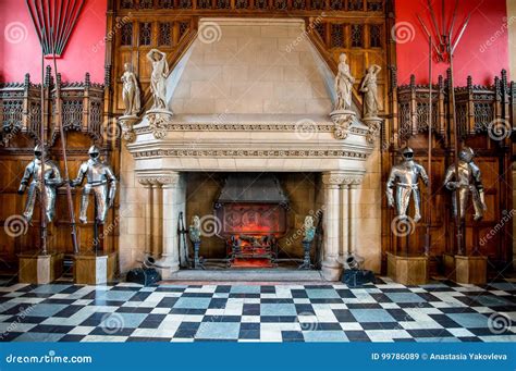 A Fireplace and Knight Armor Inside of Great Hall in Edinburgh Castle ...