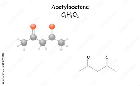 Stylized molecule model/structural formula of acetylacetone. Stock ...