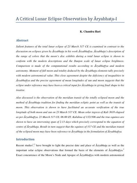 A Critical Lunar Eclipses Observation by Aryabhata-I | PDF | Solar Eclipse | Moon