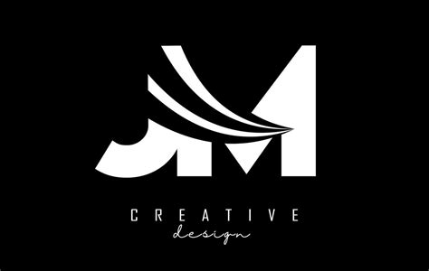 Creative white letters JM j m logo with leading lines and road concept design. Letters with ...