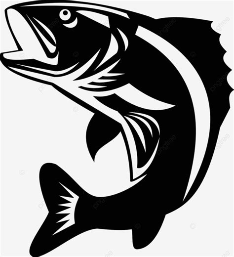 Isolated Retro Black And White Image Of Jumping Walleye Fish Vector, Wildlife, Fish, Graphic PNG ...