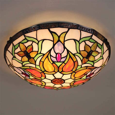 Tiffany style ceiling lights, vintage entrance hall ceiling lamp with round lampshade, tinted ...