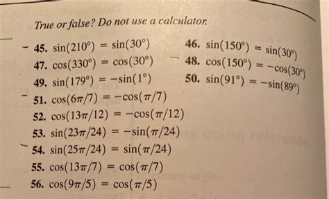 Solved True or false? Do not use a calculator. 46. sin(150°) | Chegg.com