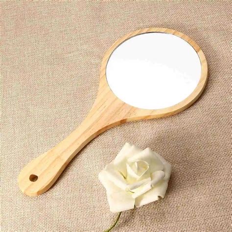 New Natural Wood Mirror Wooden Hand Mirror Vintage Portable Compact Makeup Vanity Hand Held ...