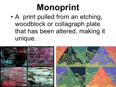 four different types of art work with the words monoprint