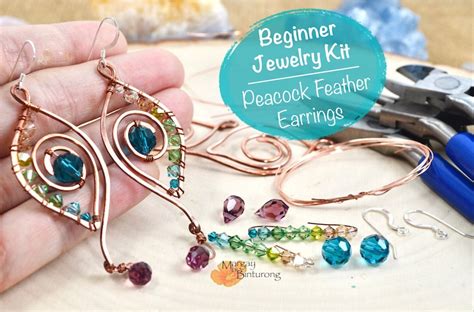 DIY Jewelry craft kit for adults Peacock Feather earrings | Etsy