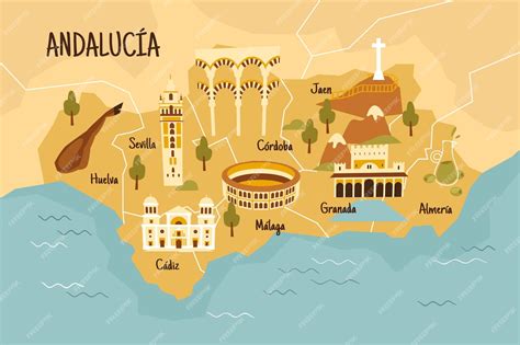 Free Vector | Illustrated andalusia map with interesting landmarks