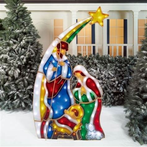 Christmas LED indoor Outdoor NATIVITY SET 72 Inch Stain Glass Look ...