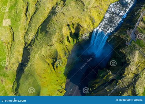 Aerial View of Skogafoss Waterfall, Iceland by Drone Stock Photo ...