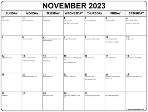 Printable November 2023 Calendar With Holidays 2023 Cool Latest List of - Seaside Calendar of ...