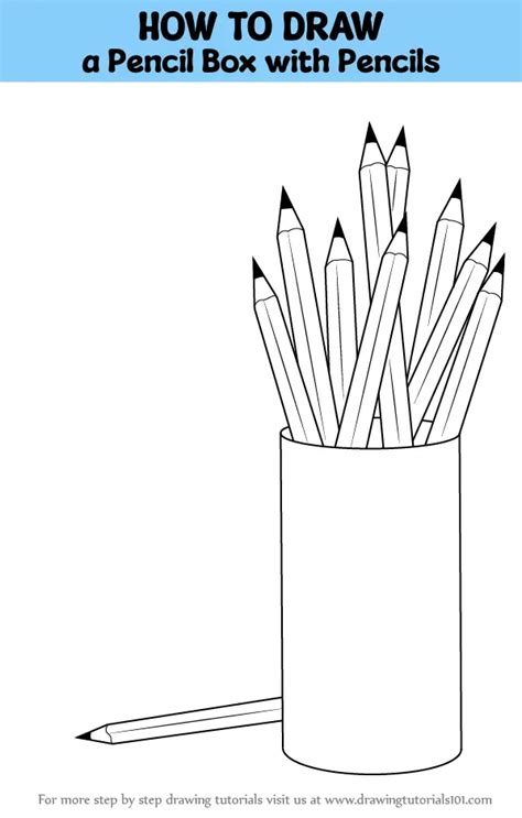 How to Draw a Pencil Box with Pencils (Everyday Objects) Step by Step | DrawingTutorials101.com