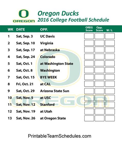 Printable Oregon Ducks Football Schedule 2016 | Oregon ducks football ...