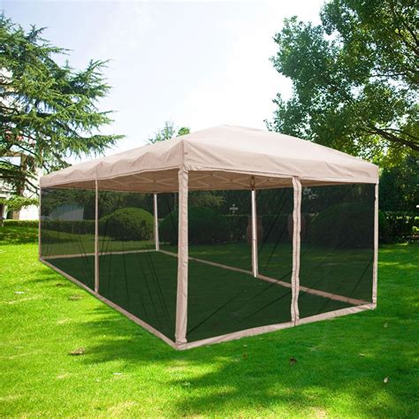 Quictent 10x20 Ez Tan Pop up Canopy with Netting Gazebo Mesh Side Wall ...