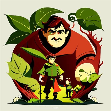 Premium Vector | Jack and the beanstalk and giant vector illustration