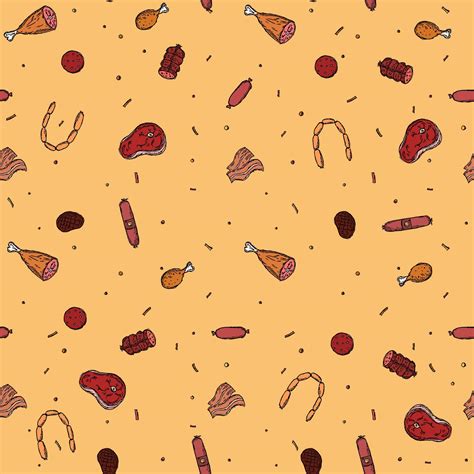 Seamless meat pattern. Colored meat background. Doodle vector illustration with meat products ...