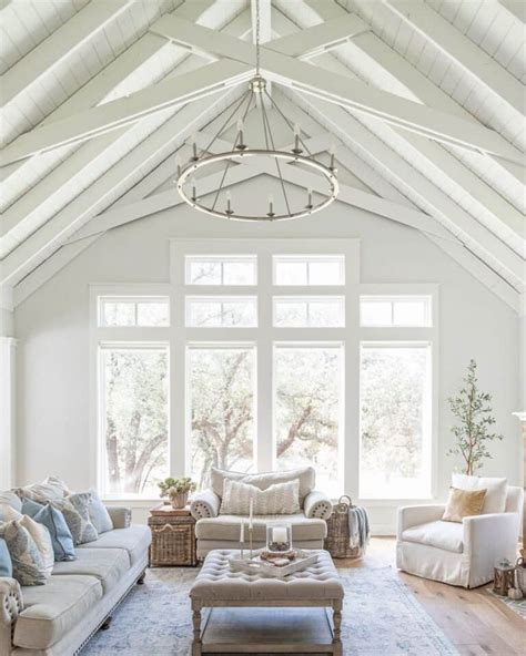 Vaulted Ceiling with Shiplap, Ribs. and Round Light Fixture - Soul & Lane