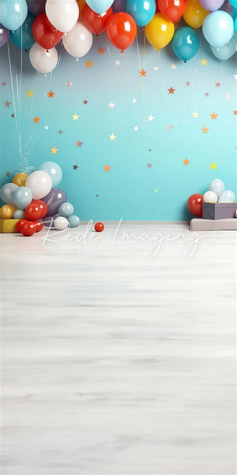 Kate Sweep Cake Smash Birthday Gift Colorful Balloon Star White and Blue Gradient Wall Backdrop ...