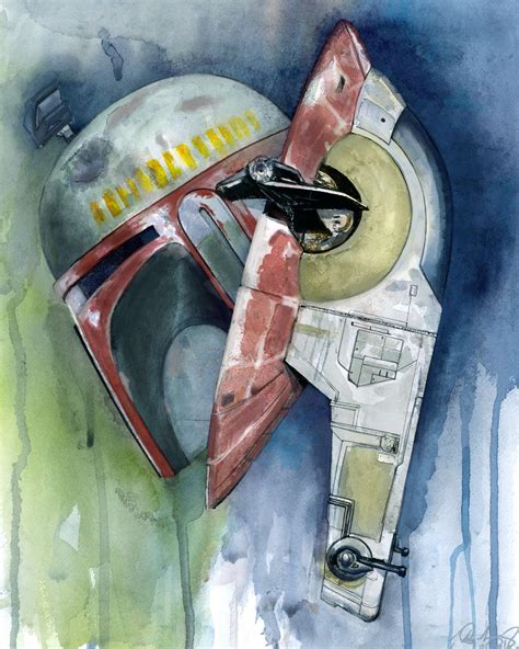 Boba Fett and Slave 1, watercolor, art by me : r/Watercolor